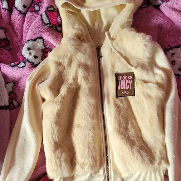 Juicy Couture Cream Zip-Up Hoodie with Real Rabbit Fur Lining - Picture 7 of 8